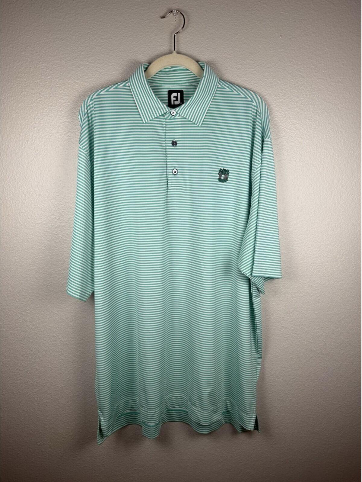Footjoy Polo Shirt Mens Xxl Green White Stripe Golf Stretch Performance Fj